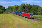 193 319 DB Cargo mit einem LKW-Walter KLV-Zug bei Ratzenwinden Richtung Treuchtlingen, 23.09.2021