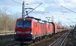 DB Cargo Deutschland AG mit der Doppeltraktion  193 332  [NVR-Number: 91 80 6193 332-4 D-DB] +   193 355  [NVR-Number: 91 80 6193 355-5 D-DB] mit Erzzug (leer) Richtung Hamburg am 12.02.19 Bf.