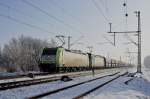 Ascendos Rail Leasing 185-CL 003 (185 503) und 185 XXX, vermietet an Captrain Deutschland,  mit Kokszug Bottrop Sd - Bremen Stahlwerke (Diepholz, 18.01.16).