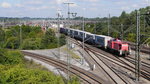 Rangierlok Railion 296 030 drckt einen Containerzug zurck; Rangierbahnhof Maschen, Blick von der DECATUR-Brcke,19.08.2016  