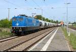 Staubgutzug mit 151 139-3 der Eisenbahngesellschaft Potsdam mbH (EGP) durchfährt den Bahnhof Angersdorf auf der Bahnstrecke Halle–Hann.