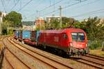 ÖBB 1016 005 mit Winner-KLV in Wuppertal, Juli 2021.