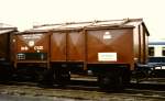 Klappdeckel-Waggon aus der Lnderbahnzeit (KPEV) auf der Fahrzeugschau  150 Jahre deutsche Eisenbahn  vom 3.