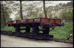 Auf einem Rollwagen wurde am 6.6.1991 dieser Niederbordwagen im Schmalspurmuseum Oberrittersgrün präsentiert.