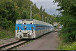 Feldbahn des Sodawerks Bernburg  Etwa eine Viertelstunde braucht es, bis der Zug vom Kalksteinbruch Bernburg wieder den Lokschuppen passiert.