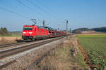 185 246 mit einem Autotransportzug bei Seubersdorf Richtung Nürnberg, 23.03.2019