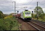 Autotransportzug mit 185 581-6 der Macquarie European Rail Ltd, vermietet an die ITL Eisenbahngesellschaft mbH (ITL), durchfährt den Hp Magdeburg Herrenkrug auf der Bahnstrecke