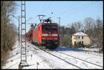 Nach den starken Schneefällen in den Vortagen rollte am 11.2.2021 endlich der Güterverkehr wieder auf der Strecke Rheine Osnabrück.
