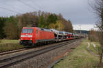 152 045 mit einem BMW-Autotransportzug bei Postbauer-Heng Richtung Nürnberg, 02.03.2020