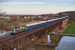 470 504 GySEV  Raaberbahn  mit einem Milsped Autotransportzug bei Mariaort Richtung Nürnberg, 08.03.2020