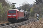 Am Gründonnerstag 2021 kommt die 152 087-3  mit dem Millionenzug aus Neckarsuln durch Neckargerach  gen  Heidelberg gefahren.