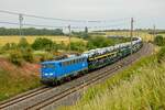 PRESS 140 047-9 mit Autotransportzug in Ovelgünne, Juni 2023.