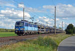 Der CD Cargo-Vectron 383 011 schleppte am 14.09.25 einen Skoda-Autozug durch Wittenberg-Labetz Richtung Dessau.