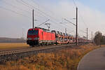 193 373 schleppte am 12.12.25 einen DB-Autozug der Marke Skoda durch Wittenberg-Labetz Richtung Dessau.