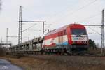 EVB 223 034 mit leeren Autotransportzug in Dedensen G�mmer, Februar 2017.