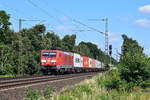 DB Cargo 189 014 mit Containerzug in Richtung Hannover (Eilvese, 16.07.18),