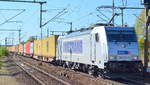 METRANS Rail s.r.o. mit  386 033-5  [NVR-Number: 91 54 7386 033-5 CZ-MT] und Containerzug am 05.10.18 Bf. Flughafen Berlin-Schönefeld.