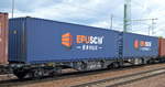 Gelenk-Containertragwagen der polnische PKP Cargo mit der Nr. 31 RIV 51 PL-PKPC 4960 076-1 Sggrss-x 629Z am 08.07.19 Bahnhof Flughafen Berlin-Schönefeld.