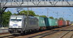 METRANS Rail s.r.o. mit  386 003-8  [NVR-Nummer: 91 54 7386 003-8 CZ-MT] und Containerzug am 01.07.19 Saarmund Bahnhof.