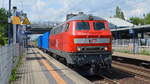 Mitteldeutsche Eisenbahn GmbH, Schkopau mit  218 467-9  (NVR:  92 80 1218 467-9 D-MEG ) und zwei Containern auf Tragwagen am Haken am 12.07.21 Durchfahrt.