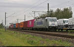 Containerzug mit 386 002-0 ist auf dem Weg Richtung Leipzig und konnte südlich von Halle-Kanena dokumentiert werden.