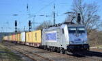 METRANS Rail s.r.o., Praha [CZ] mit  386 005-3  [NVR-Nummer: 91 54 7386 005-3 CZ-MT] und Containerzug am 09.03.22 Durchfahrt Bf. Saarmund.