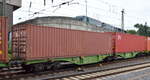 Die S-Rail GmbH (Tochterfirma der SETG) mit einem Gelenk-Containertragwagen mit der Nr.