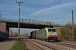 Durchfahrt am 29.03.2014 von der BLS Cargo 486 508 mit dem 42014 aus Wanne-Eikel nach Melzo im Bahnhofbereich von Müllheim (Baden) gen Schweiz.