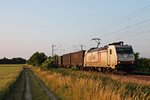Crossrail 185 578-2  Christine  am Abend des 11.06.2015 zwischen Buggingen und Müllheim (Baden) mit einem Containerzug in Richtung Süden.
