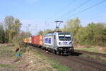 Metrans 187 503-8 mit Containerwagen Richtung Lehrte, am 15.04.2025 in Hannover Misburg.