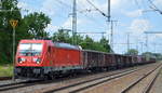 DB Cargo Deutschland AG  mit  187 105  [NVR-Nummer: 91 80 6187 105-2 D-DB] und gemischtem Güterzug am 21.06.19 Bahnhof Golm bei Potsdam.