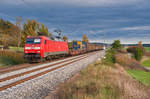 152 040 mit einem gemischten Güterzug bei Oberdachstetten Richtung Würzburg, 16.10.2019
