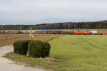 1116 169 mit einem gemischten Güterzug bei Seubersdorf Richtung Regensburg, 22.02.2020