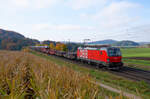 1293 189 ÖBB mit einem gemsichten Güterzug bei Parsberg Richtung Passau, 25.10.2020