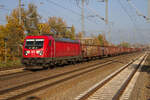 187 172 durchfährt Bahnhof Golm mit einem gemischten Güterzug, am 14.11.2022.