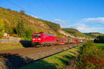 185 187 DB Cargo mit einem gemischten Güterzug bei Karlstadt Richtung Gemünden, 07.10.2021