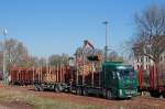 Holzverladung, heute beobachtet am Güterbahnhof in Kassel-Bettenhausen (15.4.2015).
