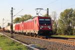 187 133 und eine Weitere BR 187 auf der Bahnstrecke Friedberg-Hanau bei Bruchköbel am 24. August 2019