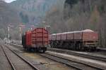 Gterverkehr im Volmetal sdlich von Hagen: Holz und Schotter sind die Transportgter. Der Bahnhof Brgge(Westf) dient als Holzladebahnhof und erbringt auch die Zugbildungsaufgaben fr die Gterzge Richtung Hagen. (08.04.2008)