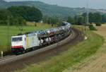 Railpool 185 637-6 im einsatz fr PCT ist mit einem Autozug am 05.07.2012 bei Wernfeld