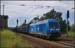 PRESS 253 015-8 mit Eanos-Wagen der ERR GmbH am 24.07.2012 in Nuthetal-Saarmund