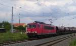 RAILION DB Logistics 155 011-0 mit Schttgutwagen Richtung Nordhausen, in Wallhausen (Helme); 10.06.2011