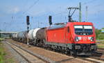 187 111 [NVR-Number: 91 80 6187 111-0 D-DB] mit Kesselwagenzug am 18.07.18 Bf. Flughafen Berlin-Schönefeld.