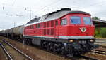 Die Erfurter EBS 232 690-8 (9280 1 232 690-8 D-EBS) mit Kesselwagenzug (leer) Richtung Stendel am 04.10.18 Bf. Flughafen Berlin-Schönefeld.