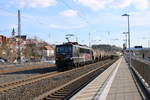 EBS 155 007-8 passiert am 20.03 den Bahnhof Hünfeld mit einem Kesselwagenzug