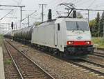 ITL - Eisenbahngesellschaft mbH mit  E 186 138  [NVR-Number: 91 80 6186 138-4 D-ITL] und einen Kesselzug am 15. Mai 2019 am Bahnhof  Golm (Potsdam).
