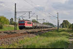 Zum Abschluss der Fotosession in Halle-Kanena/Bruckdorf ließ sich noch 155 046-6 (250 046-0) mit Kesselwagen Richtung Halle (Saale) blicken.
