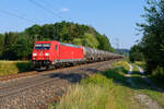 185 213 DB Cargo mit einem Kesselzug bei Postbauer-Heng Richtung Nürnberg, 09.08.2020