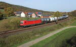DB 187 054 mit Kesselwagen Richtung Fulda, am 28.10.2022 in Hermannspiegel.