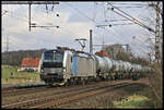 Railpool 193096 war am 12.02.2023 um 14.20 Uhr in Westerkappeln-Velpe mit einem GATX Tankwagenzug in Richtung Rheine unterwegs.